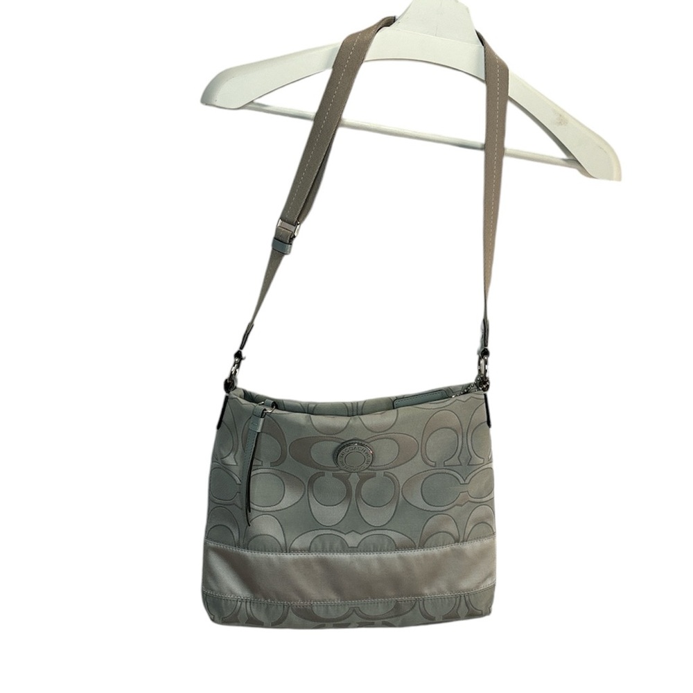 Coach Crossbody/Shoulder Bag Signature Stripe File Coated Gray/Pink Lining